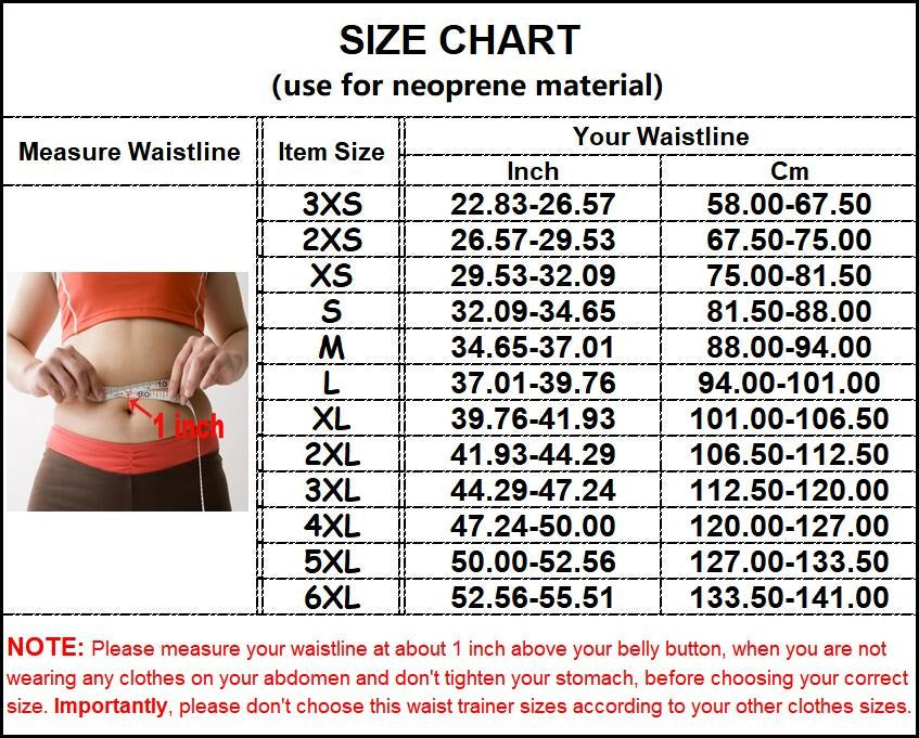 Waistline Size Chart - Double Band waist trainer - IndyDollz