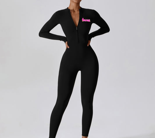 IndyDollz “Limited Edition” Snatched Long Sleeve Jumpsuit- Black/Signature Pink