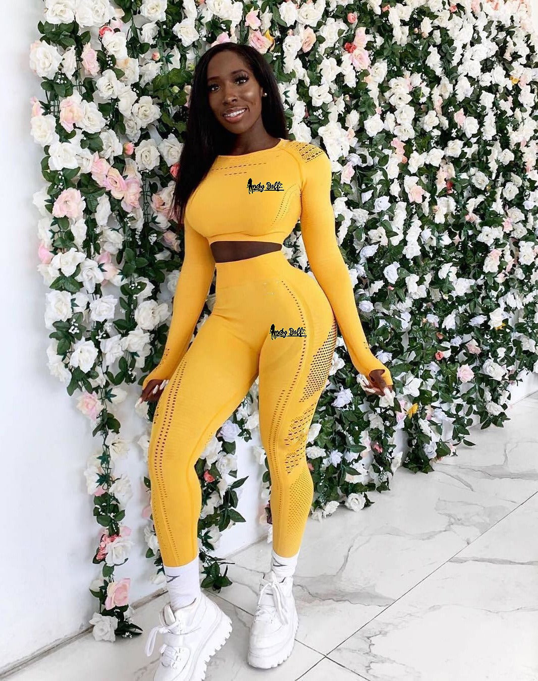 The IndyDollz "See Me" Crop Top and High Waist Pants Set - Yellow